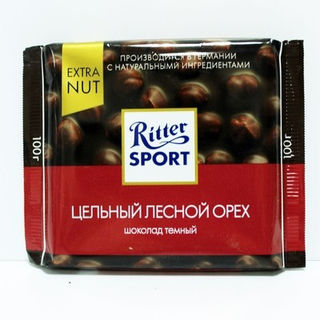 Шоколад Ритер Спорт Темный с цельным орехом 100г